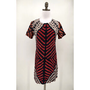 Roopa Pemmaraju Anthropologie Orange Black Tribal Petra Silk Dress Sz 2